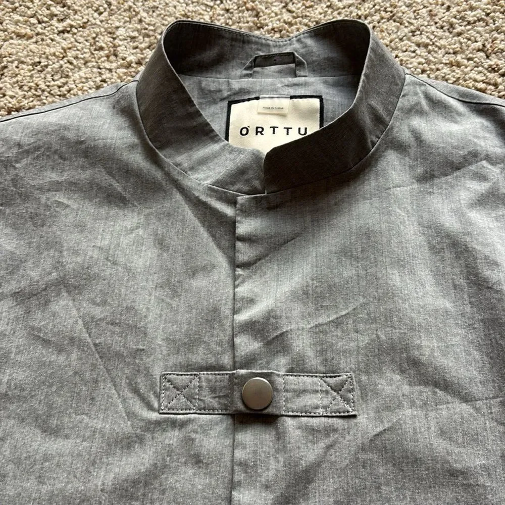 ORTTU Men’s Gray Hong Kong Belted Tech Light Technical Jacket Mandarin Collar